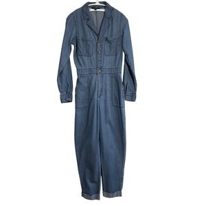 Express Women Jumpsuit XS Blue Pre-owned Denim Utility Button Front Long Sleeve